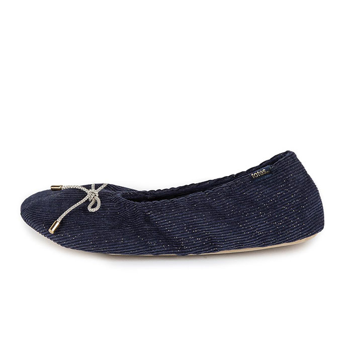 totes Ladies Stretch Velour Ballet Slipper with Bow Navy Extra Image 4